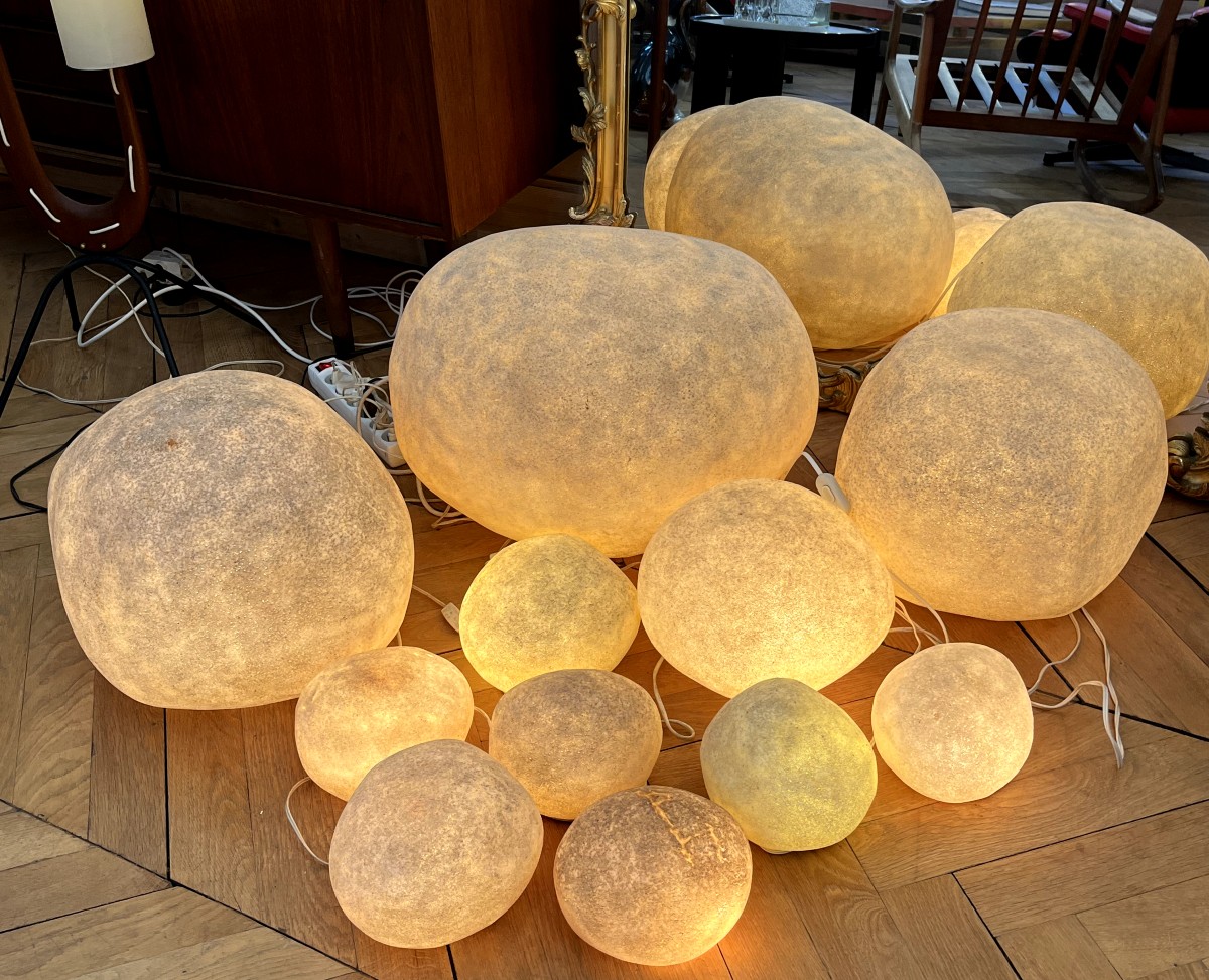 André Cazenave Publisher Atelier A Suite Of 12 "rocher" Lamps, Dora Model 
