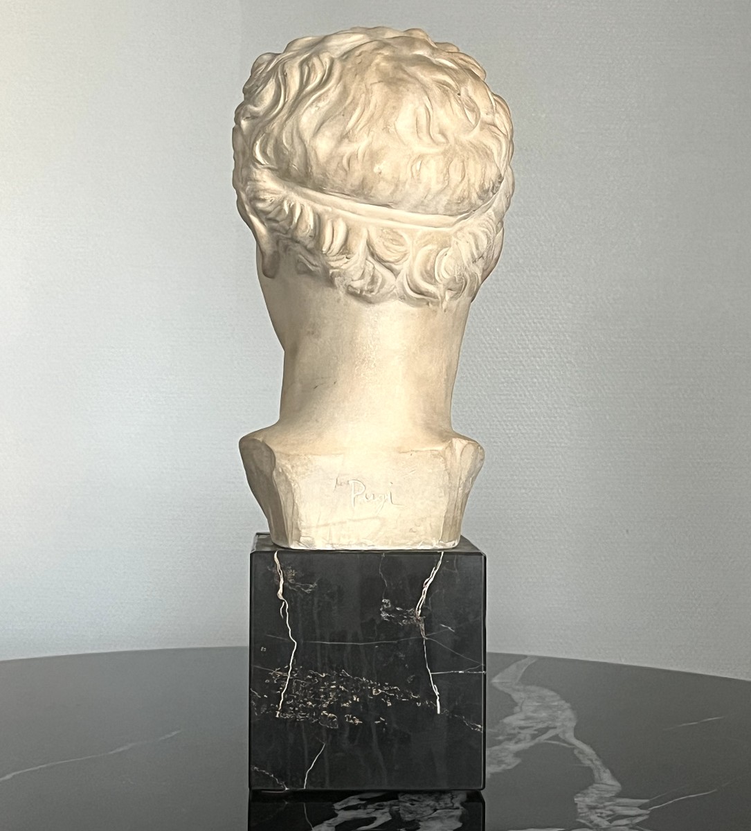 Buste en terre cuite sur socle en marbre par Guglielmo PUGI (1850-1915)-photo-4