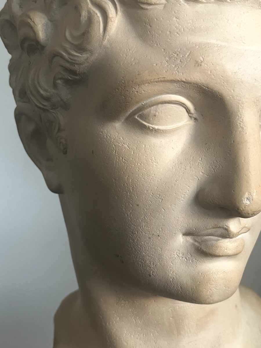 Buste en terre cuite sur socle en marbre par Guglielmo PUGI (1850-1915)-photo-3