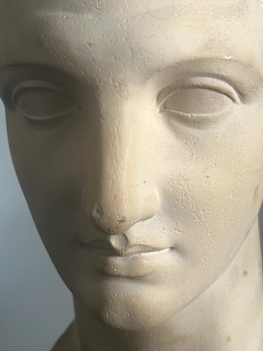 Buste en terre cuite sur socle en marbre par Guglielmo PUGI (1850-1915)-photo-4