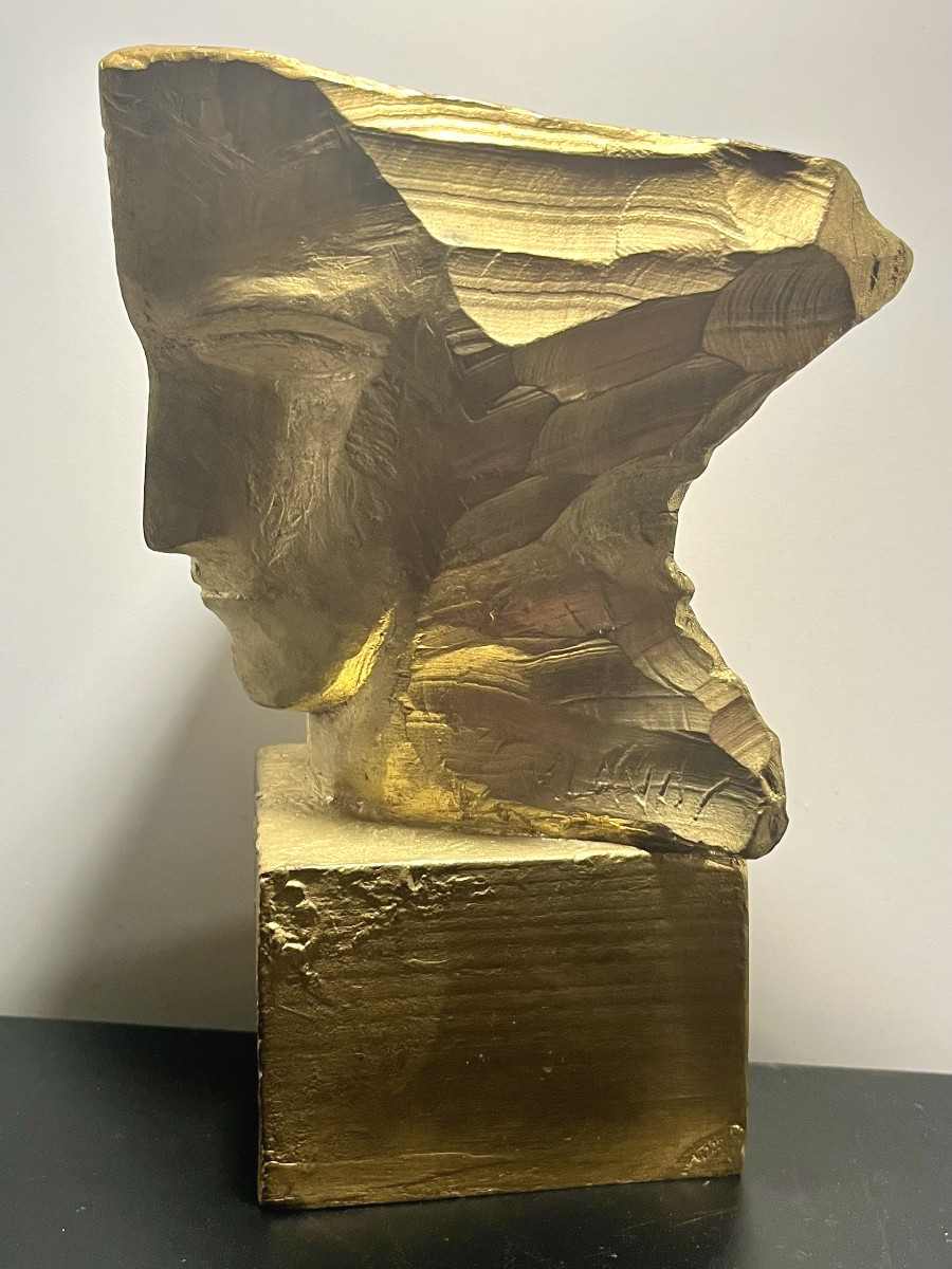 Yerassimos Sklavos (1927-1967) Bronze Sculpture "face"-photo-2