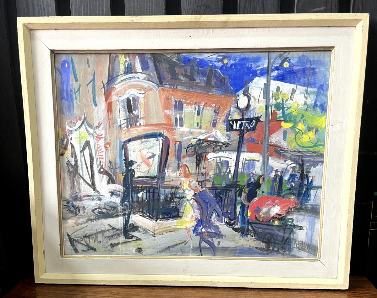 Charles BEGO (1918-1983)  Gouache sur Papier Quartier de PARIS-photo-6