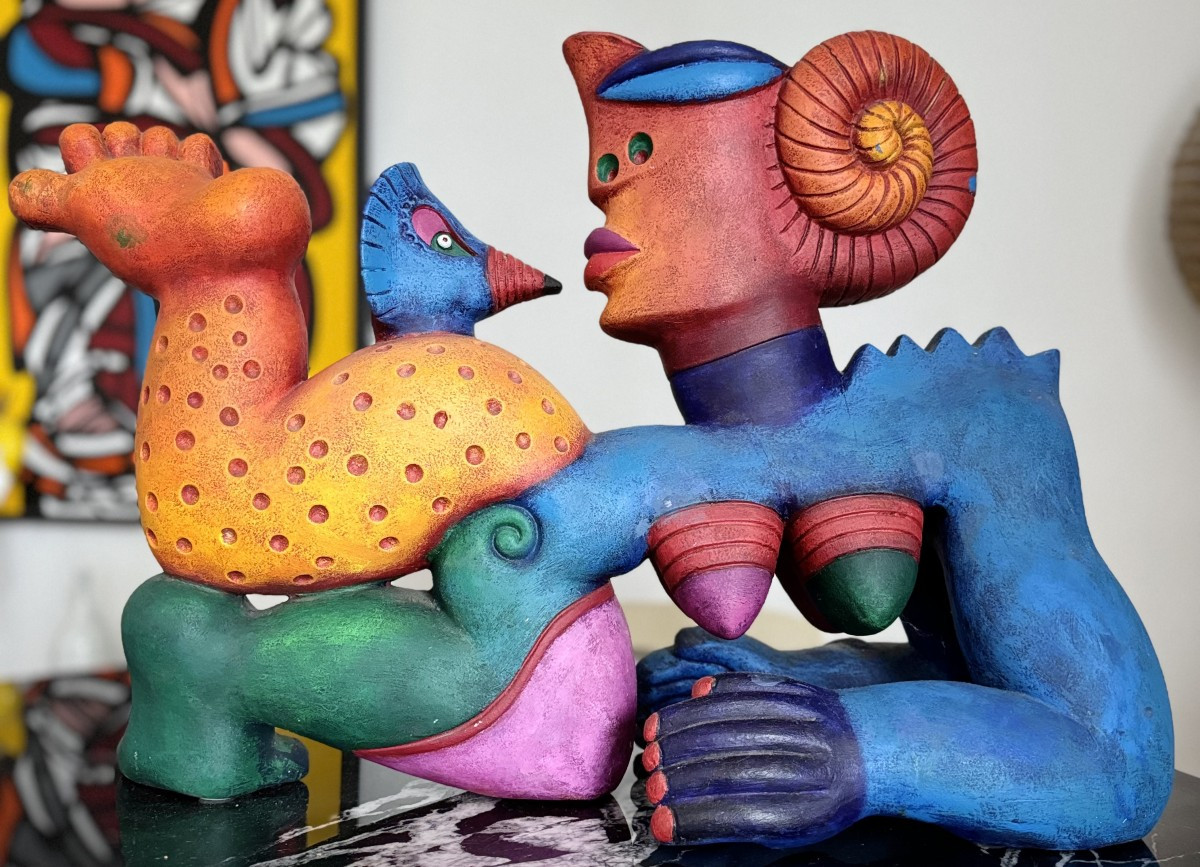 Clemens Briels (1946) Dutch Painter. Polychrome Resin Sculpture.-photo-2