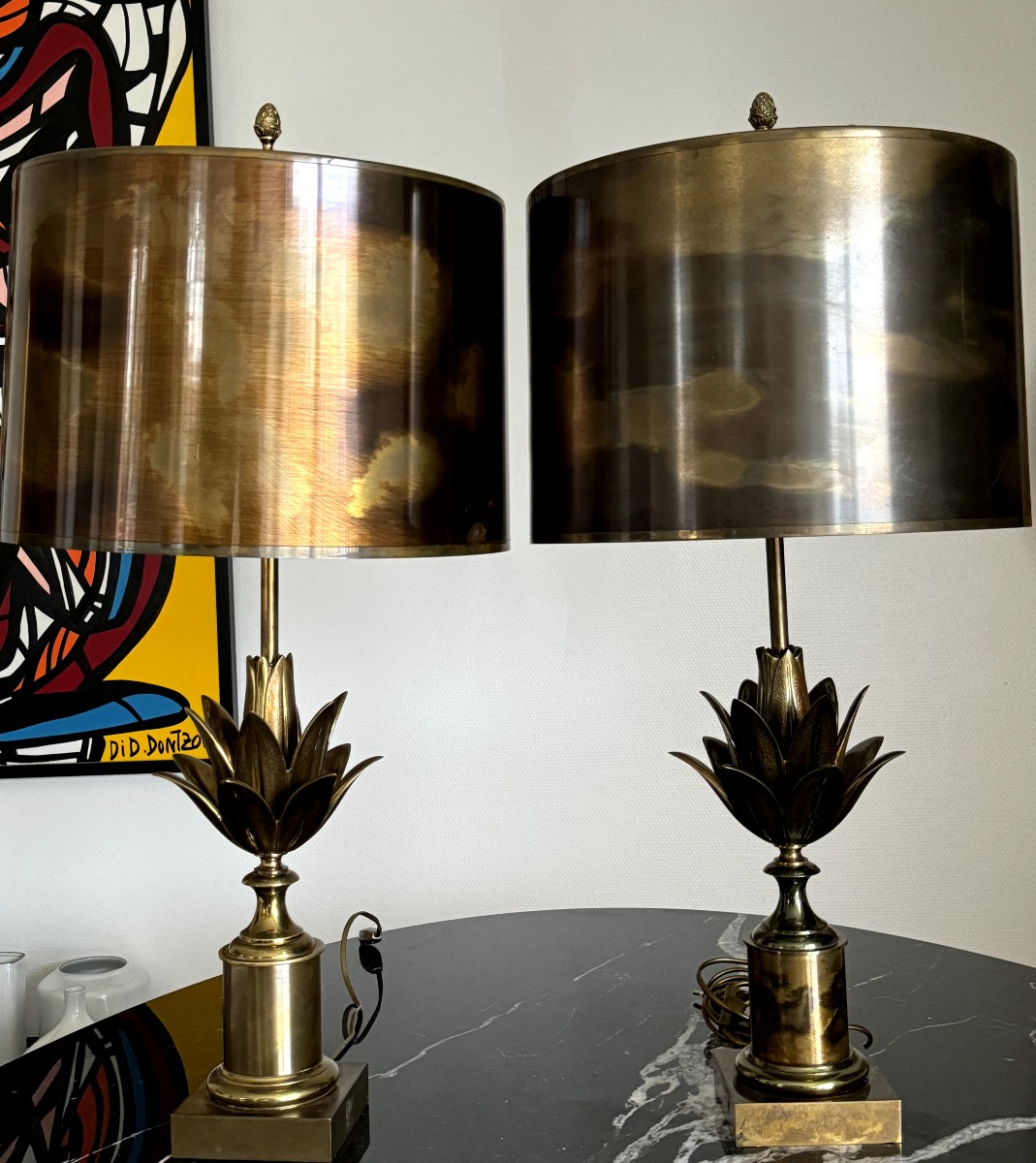 Maison CHARLES  Paire de lampes "LOTUS" France 1970 