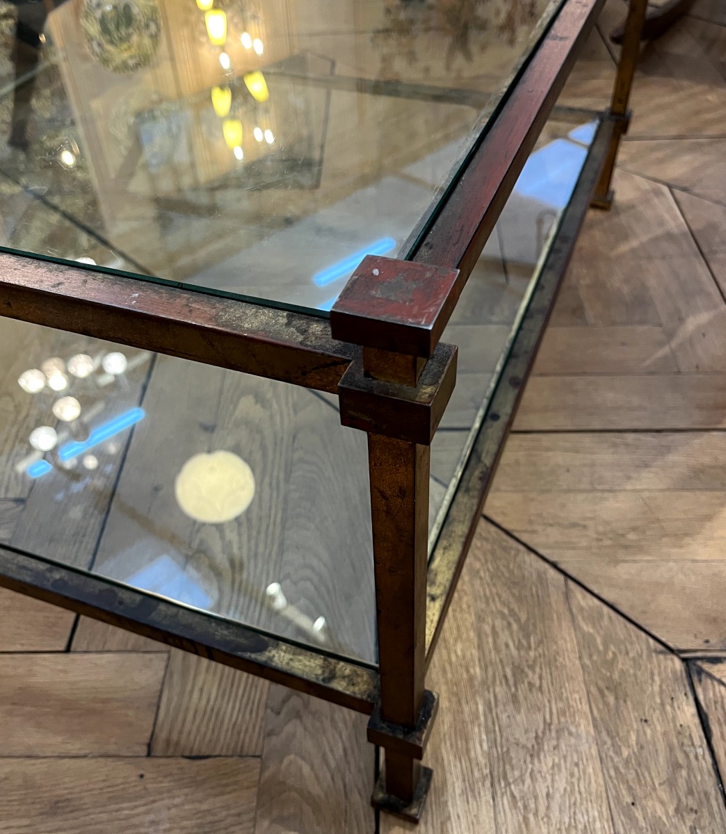 Table basse carrée en Bronze style néoclassique modernisé . Belle fabrication Française 1960-photo-2