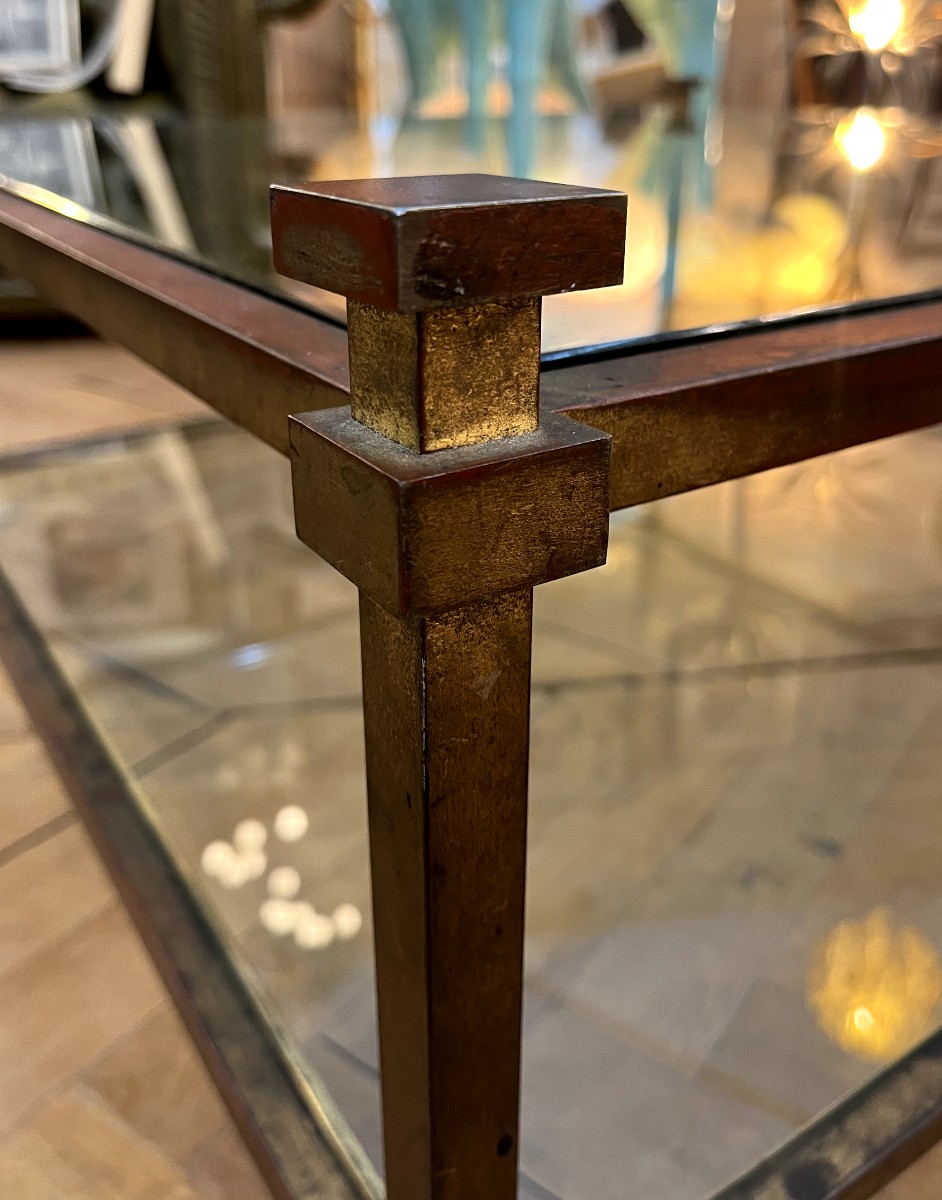 Table basse carrée en Bronze style néoclassique modernisé . Belle fabrication Française 1960-photo-3