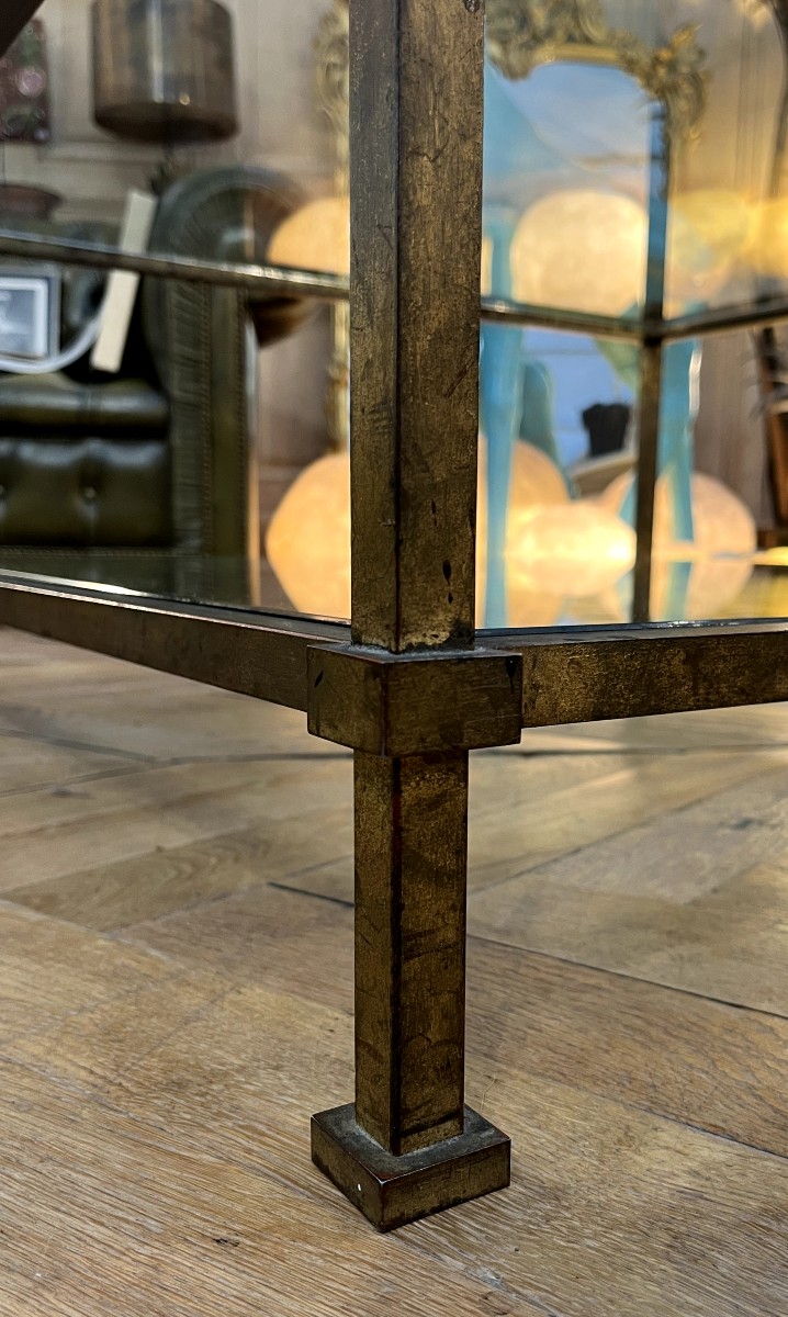 Table basse carrée en Bronze style néoclassique modernisé . Belle fabrication Française 1960-photo-4