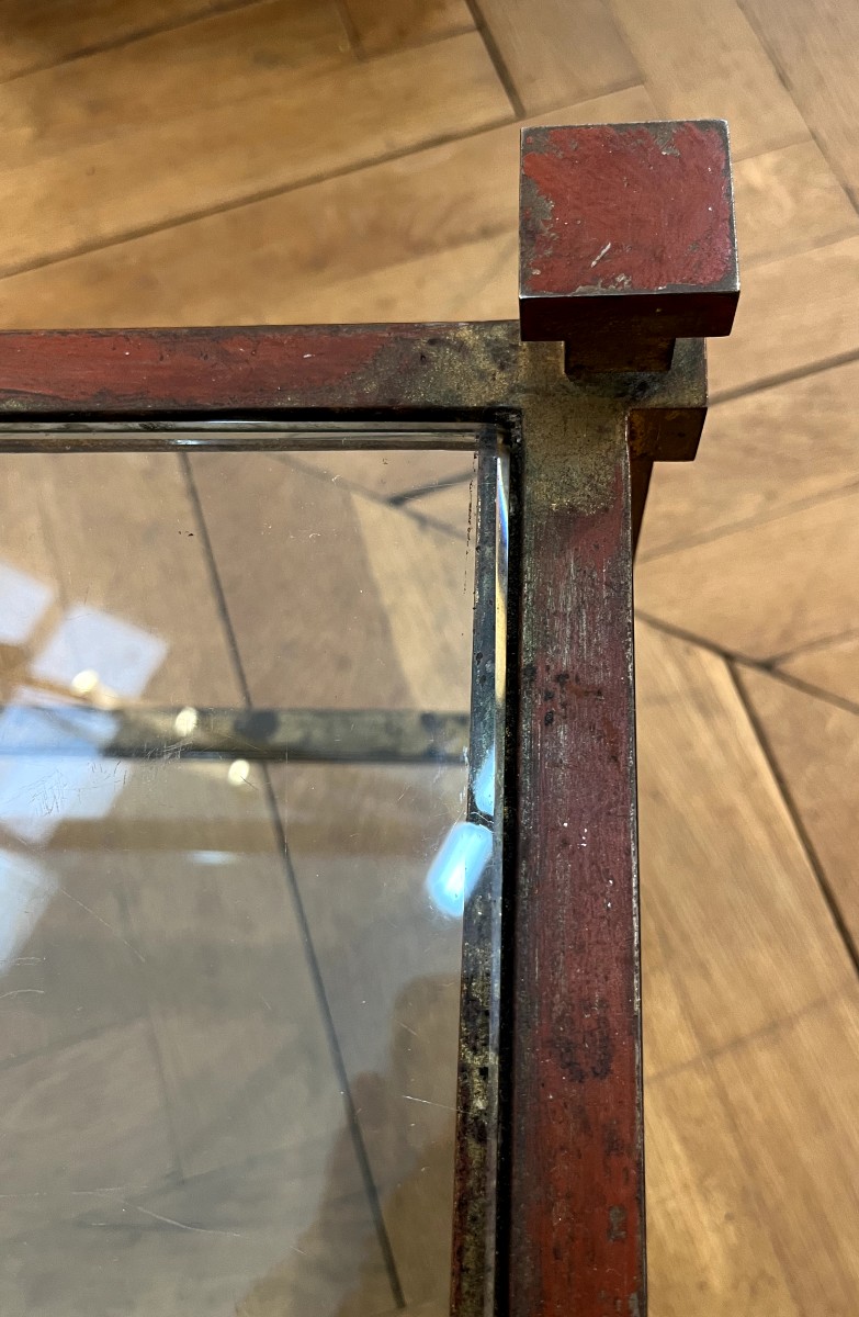 Table basse carrée en Bronze style néoclassique modernisé . Belle fabrication Française 1960-photo-1