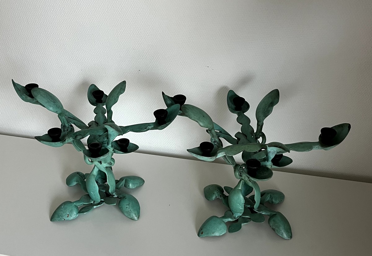 ARMAN Sculpteur Paire de Chandeliers aux cuillères - Bronze -photo-2
