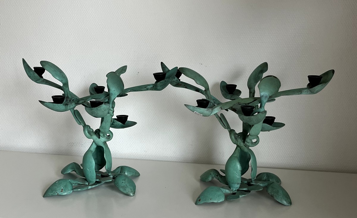 ARMAN Sculpteur Paire de Chandeliers aux cuillères - Bronze 