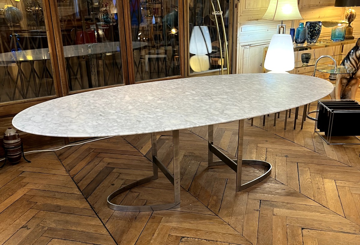 Table Ovale en Marbre de Vittorio INTROINI  Éditeur Fratelli Saporiti Italie 1970-photo-2