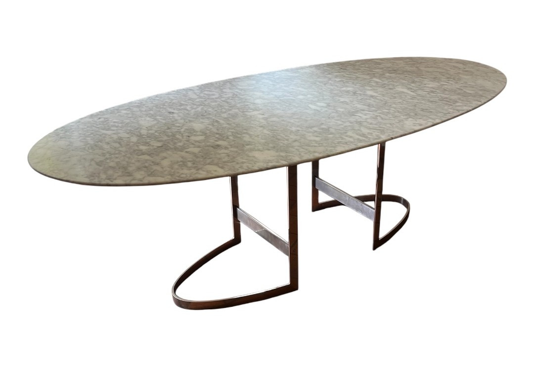 Table Ovale en Marbre de Vittorio INTROINI  Éditeur Fratelli Saporiti Italie 1970-photo-3