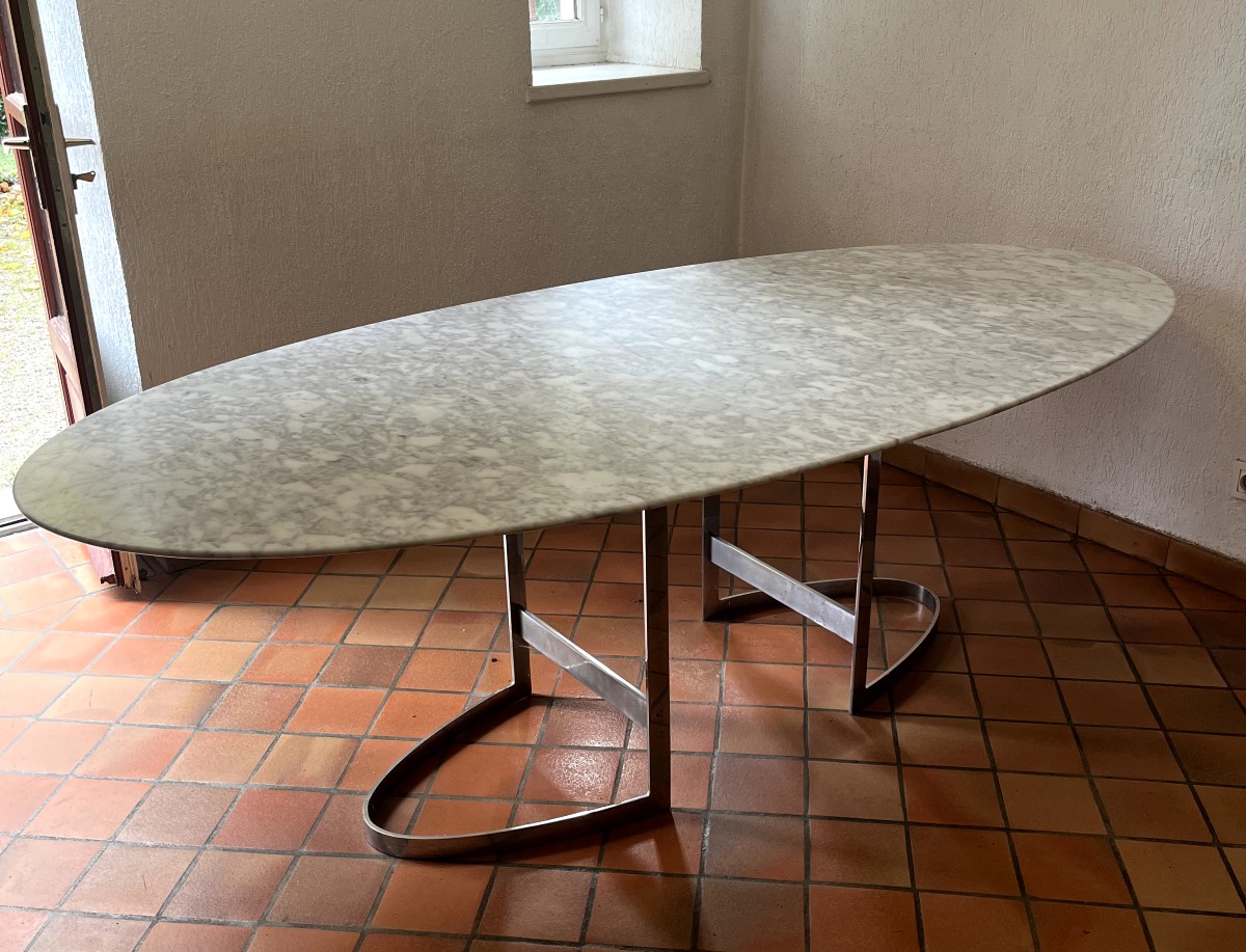 Table Ovale en Marbre de Vittorio INTROINI  Éditeur Fratelli Saporiti Italie 1970-photo-2