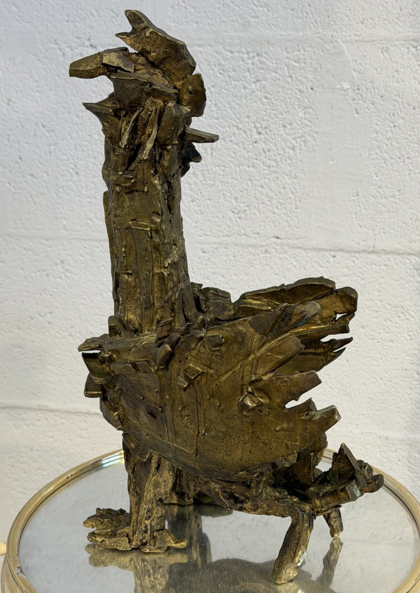 Coq en Bronze de style brutaliste dans l'esprit des oeuvres de César Baldaccini -photo-4