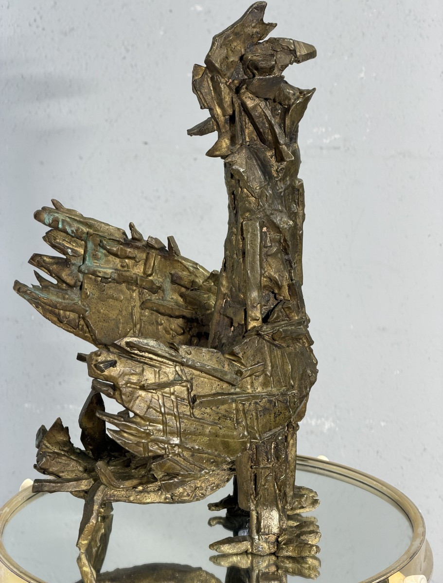 Coq en Bronze de style brutaliste dans l'esprit des oeuvres de César Baldaccini 