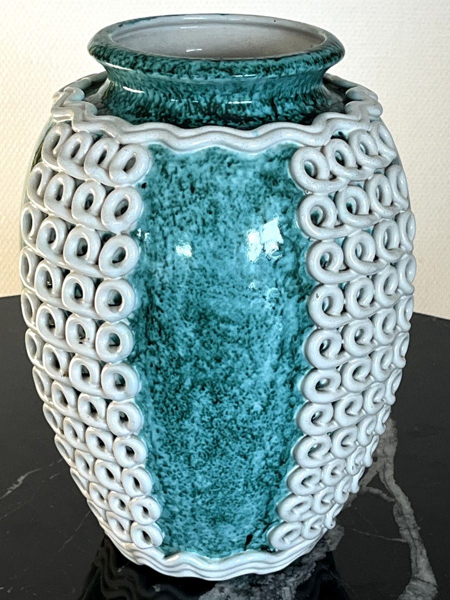 Vase de forme ovoïde en céramique de Gustave Asch pour la Faïencerie de Sainte-Radegonde