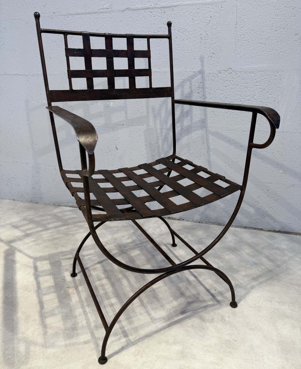 Suite Of 6 Curule-shaped Armchairs And 2 Stools, Made In The 1990s-photo-3