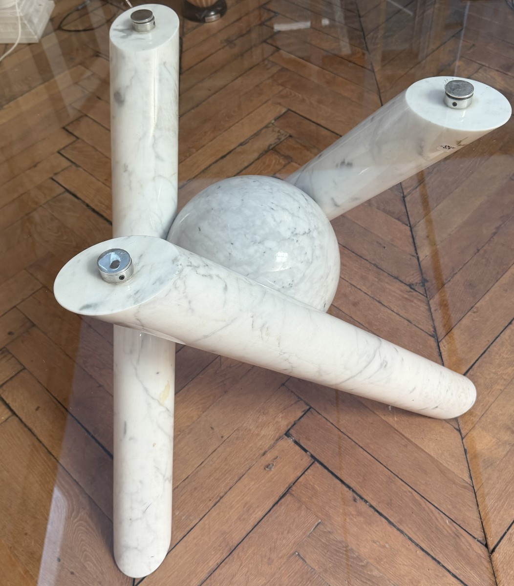 Ligne Roset Table Glass Top Marble Leg France 1970-photo-2