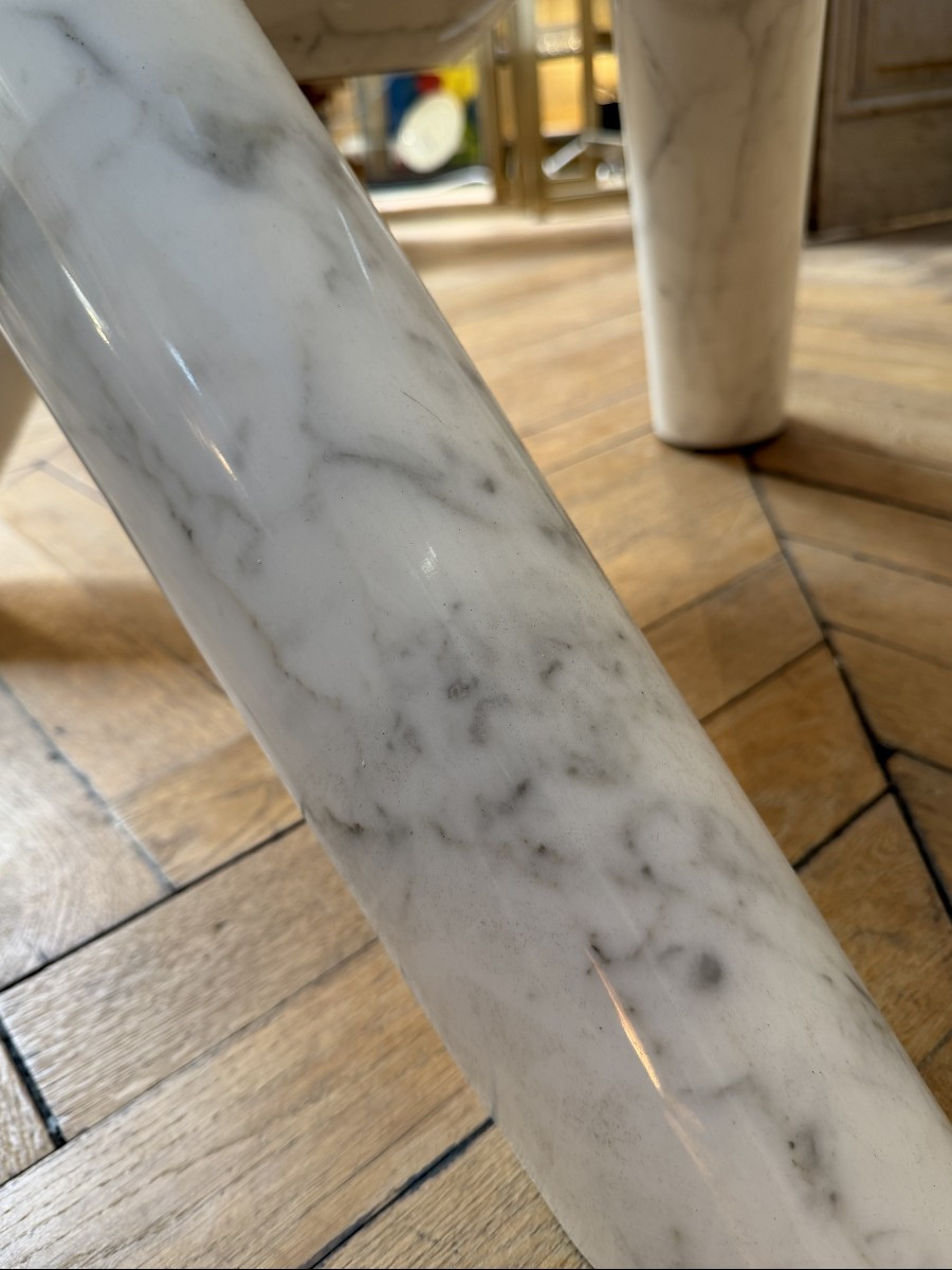 Ligne Roset Table Glass Top Marble Leg France 1970-photo-2