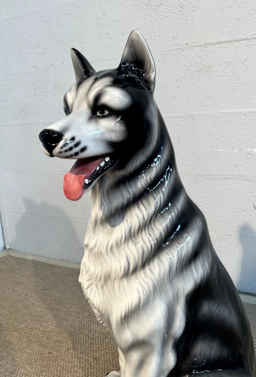 Sculpture chien Berger Allemand & Husky  taille réelle en céramique Années 60-photo-1