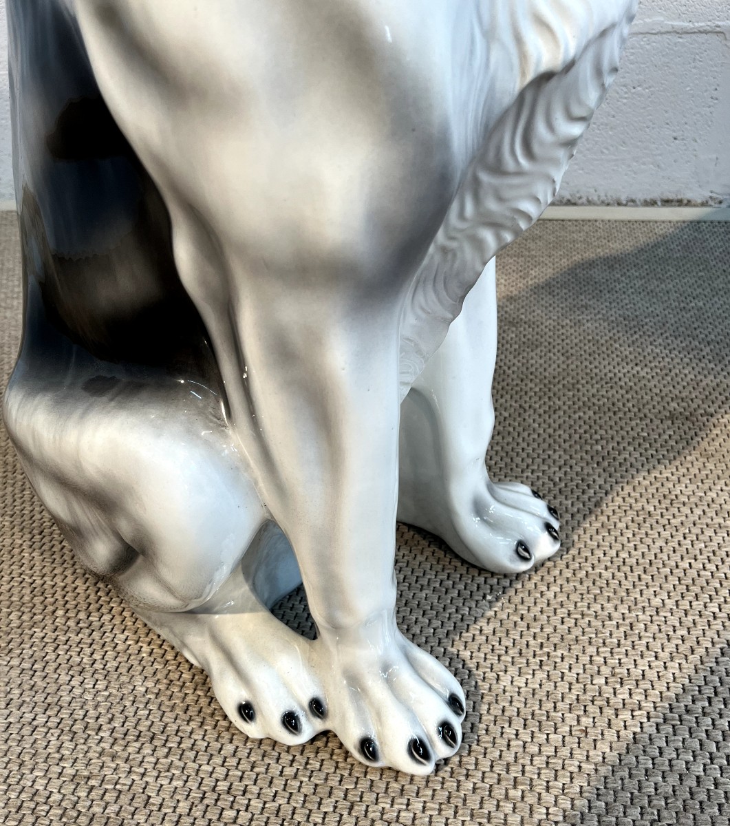 Sculpture chien Berger Allemand & Husky  taille réelle en céramique Années 60-photo-3