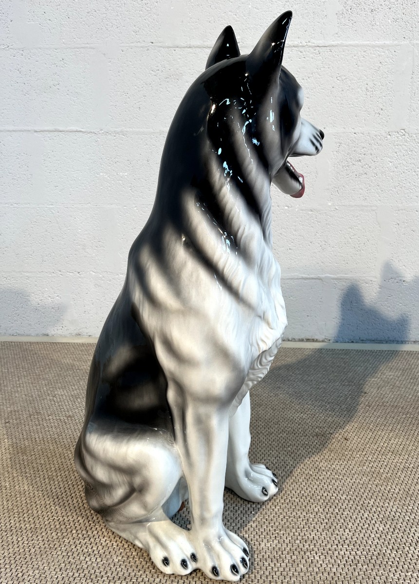 Sculpture chien Berger Allemand & Husky  taille réelle en céramique Années 60-photo-4