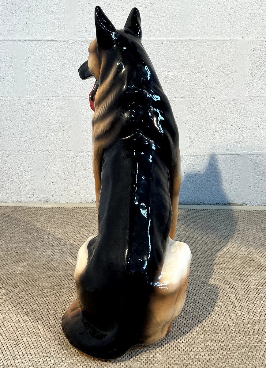 Sculpture chien Berger Allemand & Husky  taille réelle en céramique Années 60-photo-6