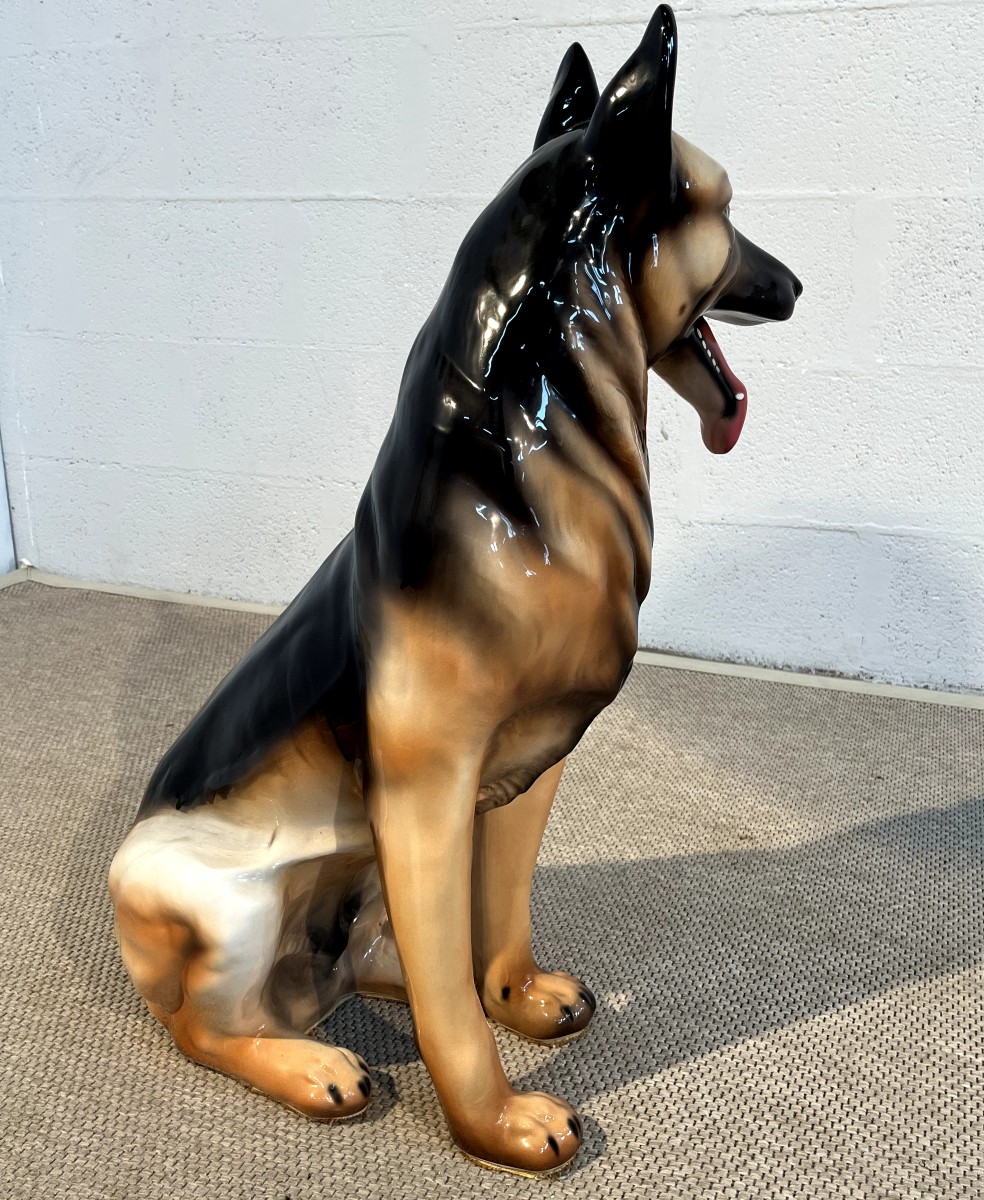 Sculpture chien Berger Allemand & Husky  taille réelle en céramique Années 60-photo-7