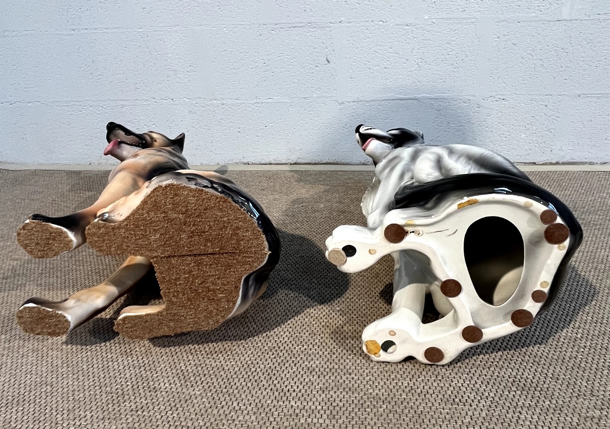 Sculpture chien Berger Allemand & Husky  taille réelle en céramique Années 60-photo-8