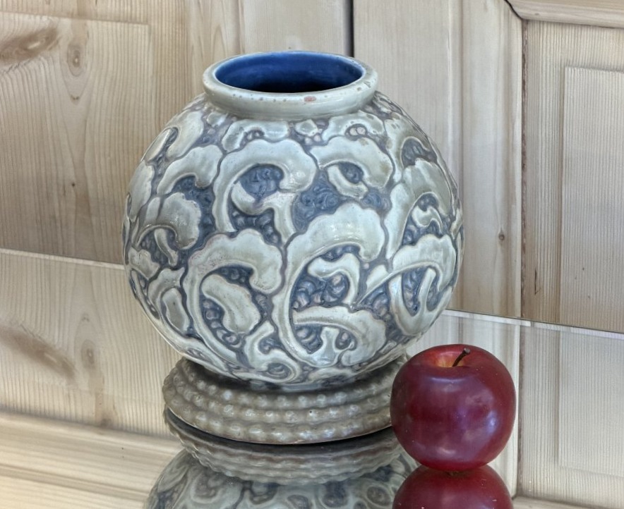 Vase boule en grès art déco de la manufacture Revernay à Digoin, France 1930-photo-2