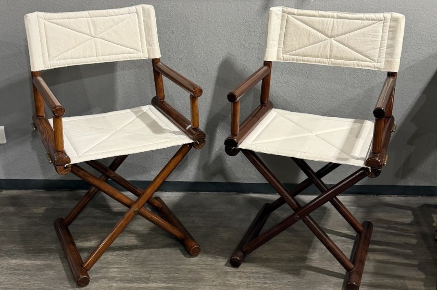 Pair Of Director's Chairs, Wood And Canvas
