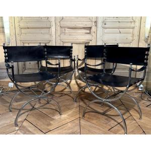  Suite de 4 Fauteuils modèle  SAVONAROLA   Maison JANSEN   1970