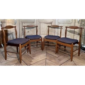 Guillerme & Chambron, ensemble de quatre Chaises modèle Fumay Édition Votre Maison, Circa 1970