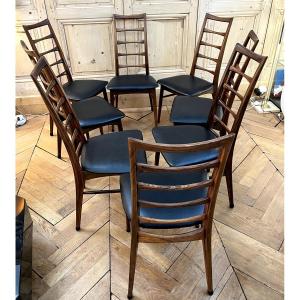 Suite de Huit chaises en Palissandre de Rio  modèle "Lis" de Niels Koefoed 