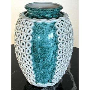 Vase de forme ovoïde en céramique de Gustave Asch pour la Faïencerie de Sainte-Radegonde