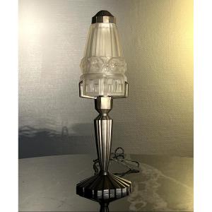Art Deco Lamp With Nickel-plated Bronze Base France 1930