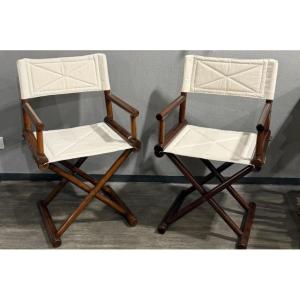Pair Of Director's Chairs, Wood And Canvas