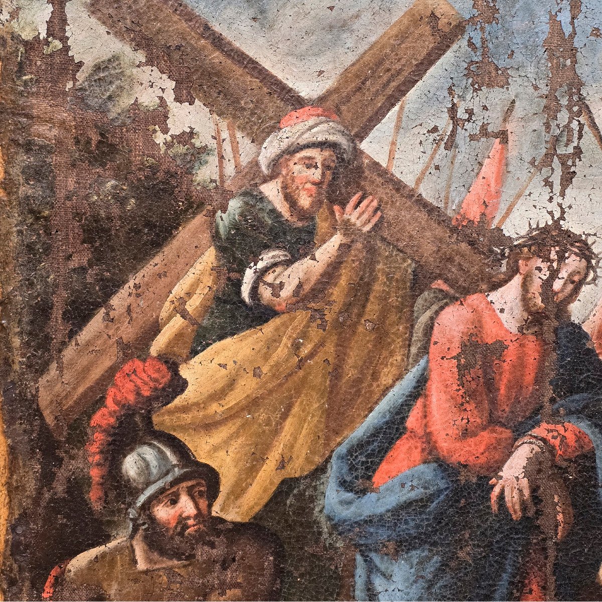 Peinture Ancienne Représentant La Via Crucis-photo-2