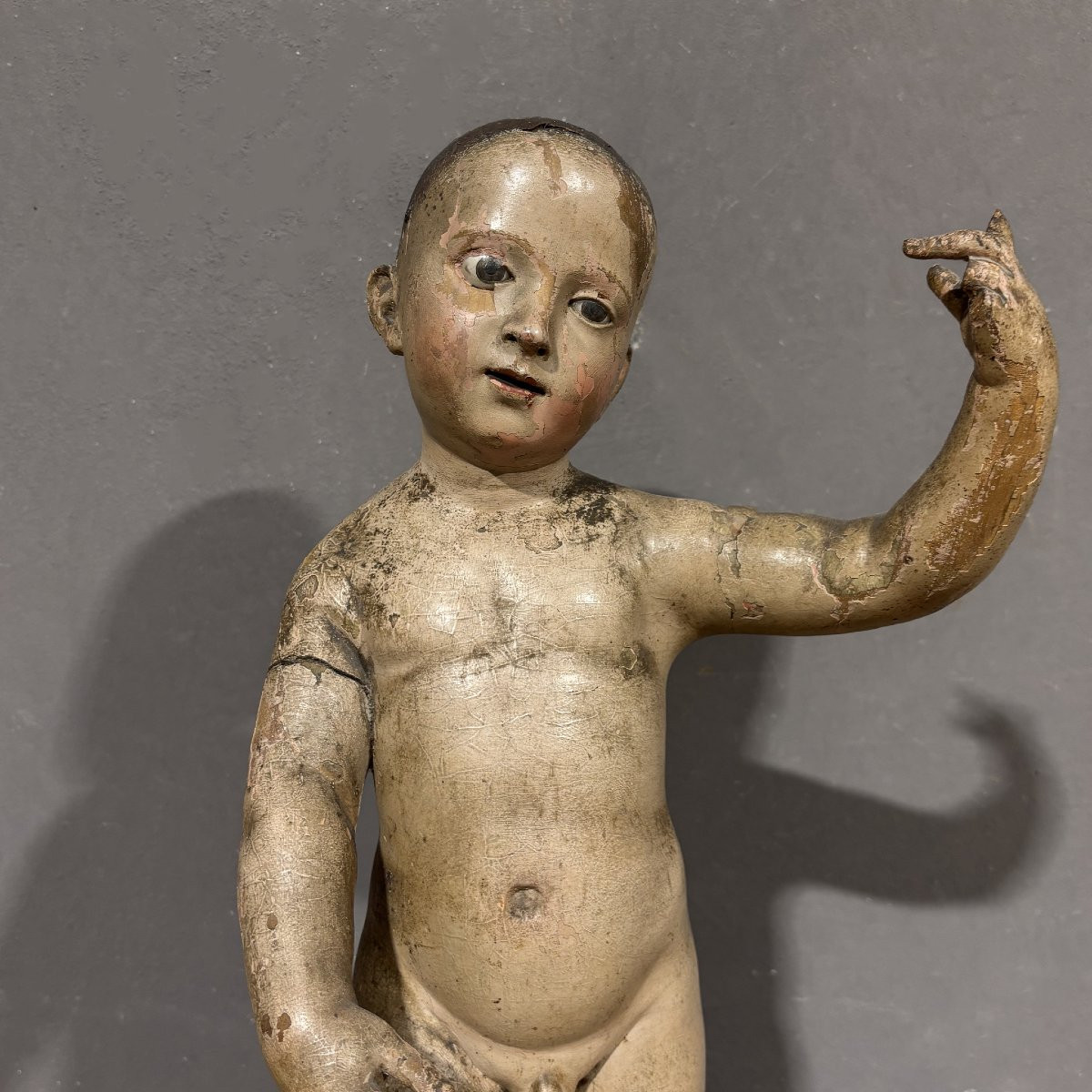Sculpture En Bois Du XVIIIe Siècle l'Enfant Jésus Bénissant-photo-2