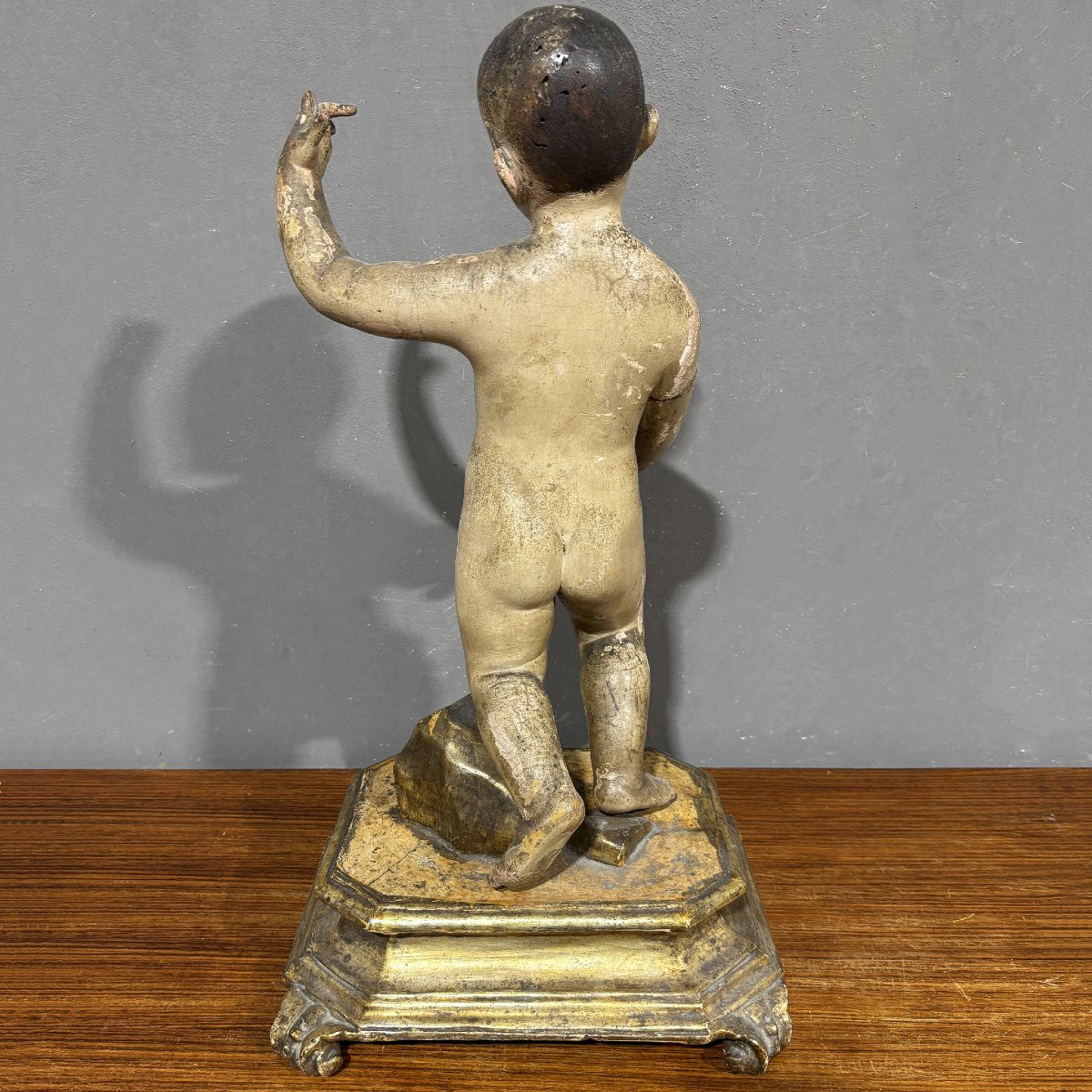 Sculpture En Bois Du XVIIIe Siècle l'Enfant Jésus Bénissant-photo-2