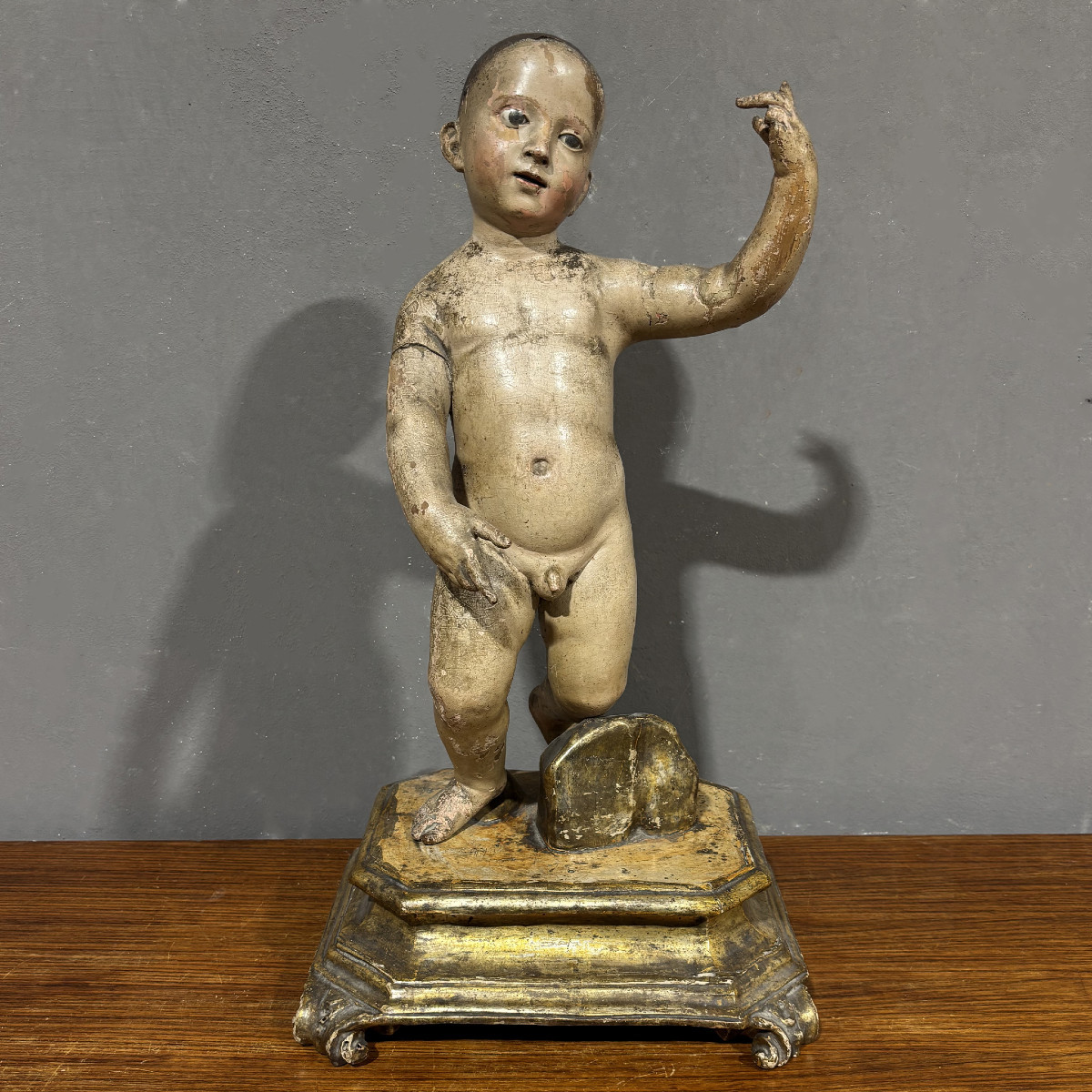 Sculpture En Bois Du XVIIIe Siècle l'Enfant Jésus Bénissant