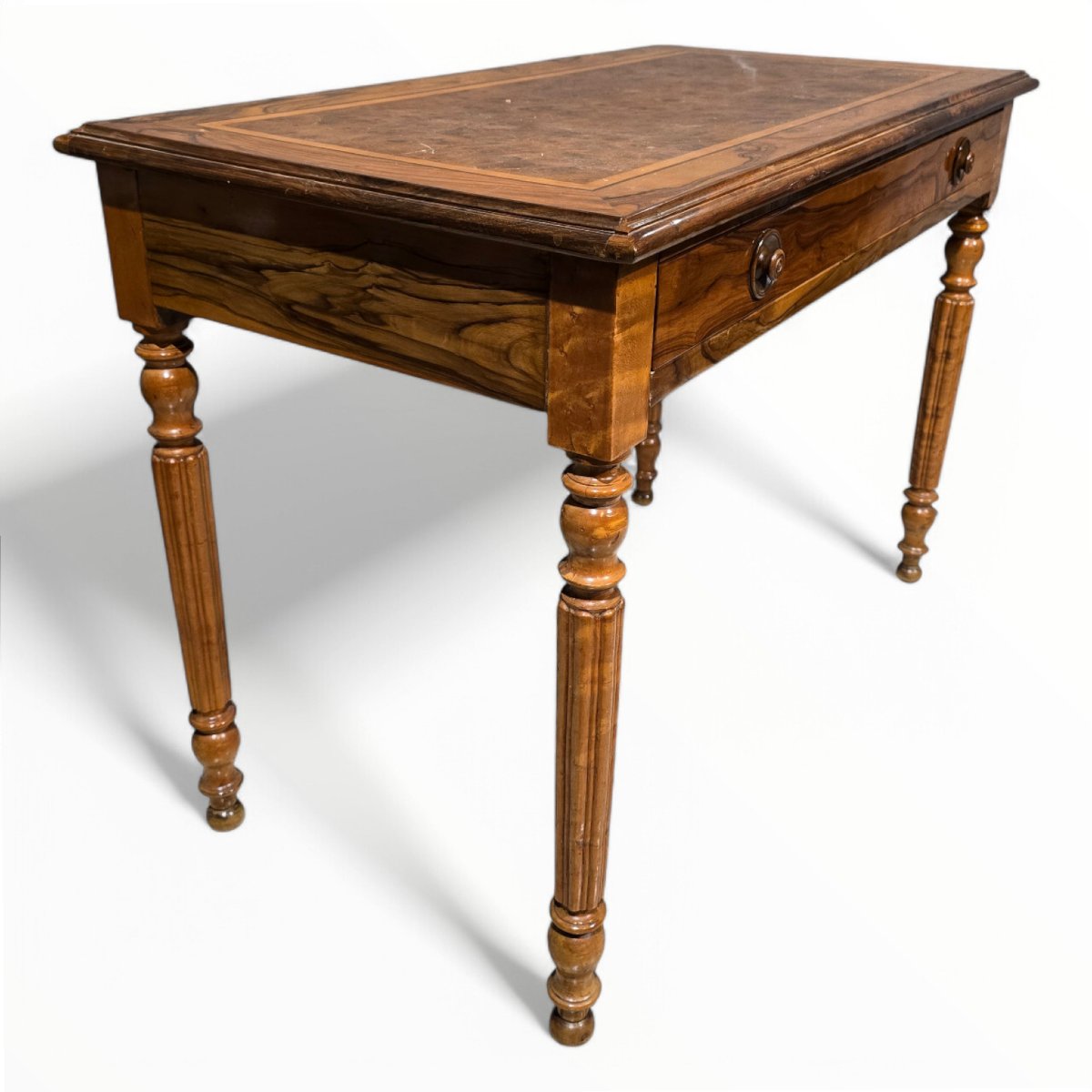 Bureau victorien ancien en ronce de noyer-photo-2