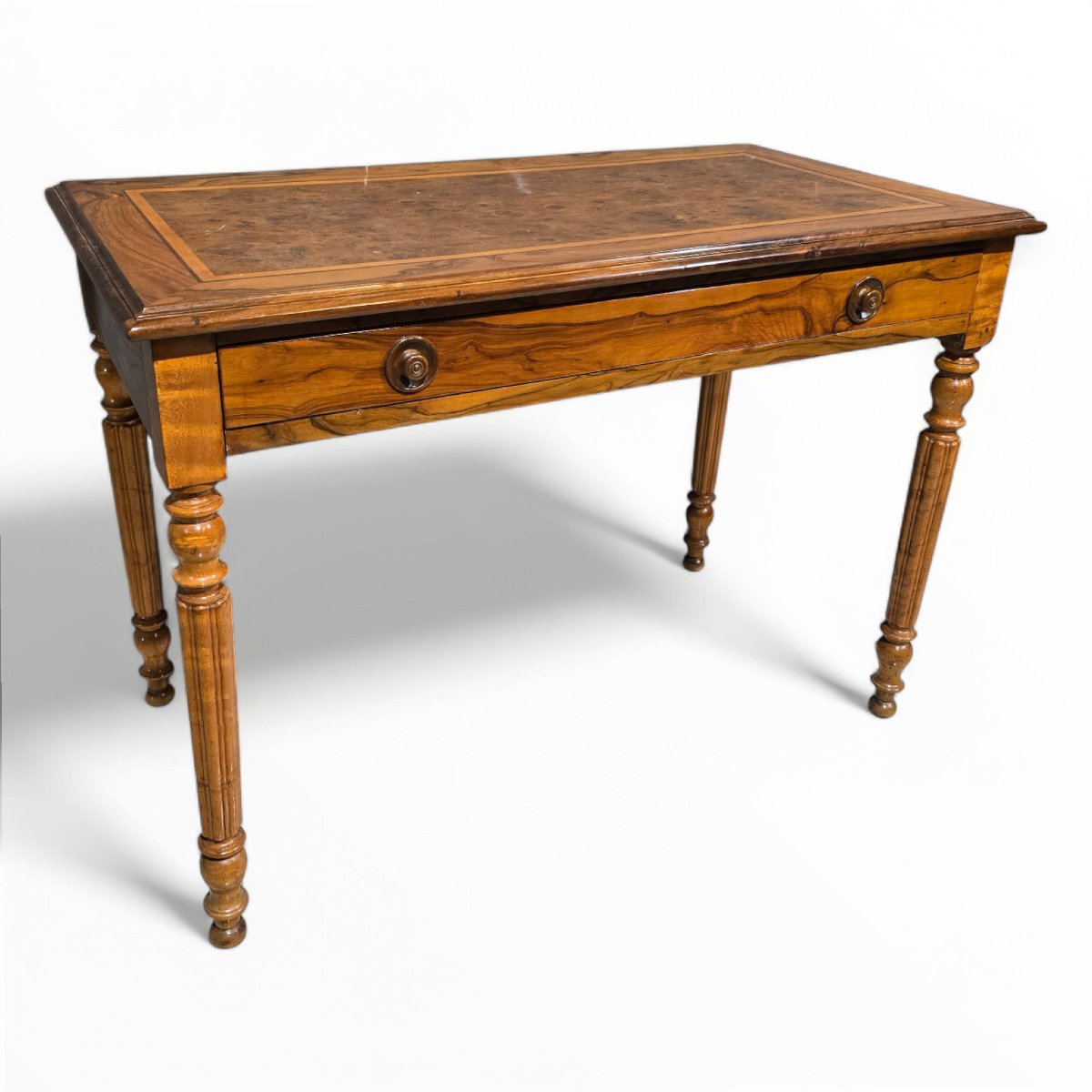 Bureau victorien ancien en ronce de noyer-photo-4