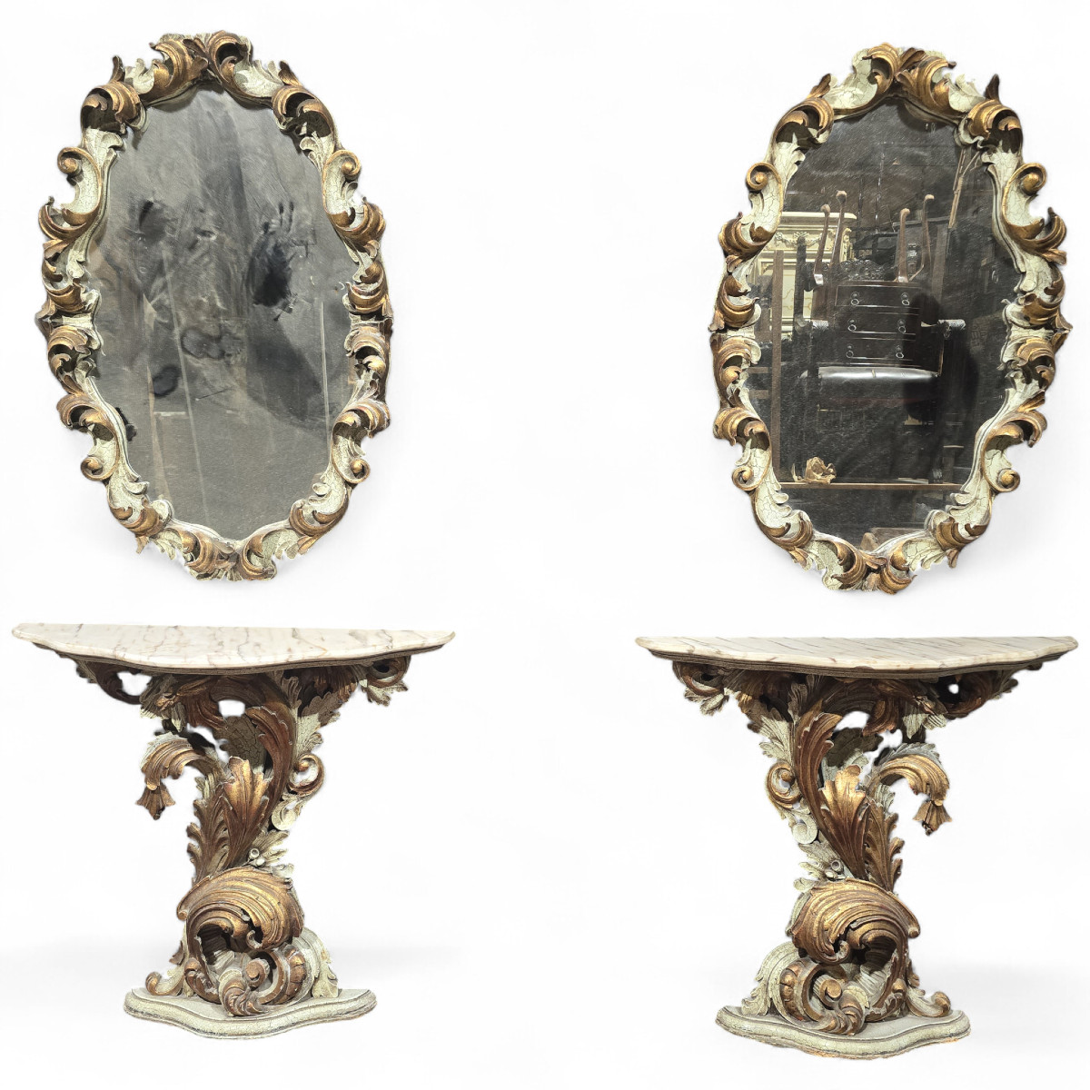 Paire de consoles avec miroirs de style baroque