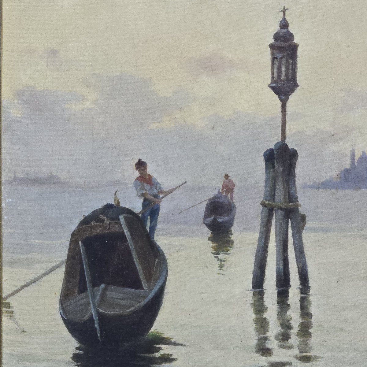 Gaetano Capone  Vue de Venise avec gondoles  Huile sur toile XIXe siècle-photo-3