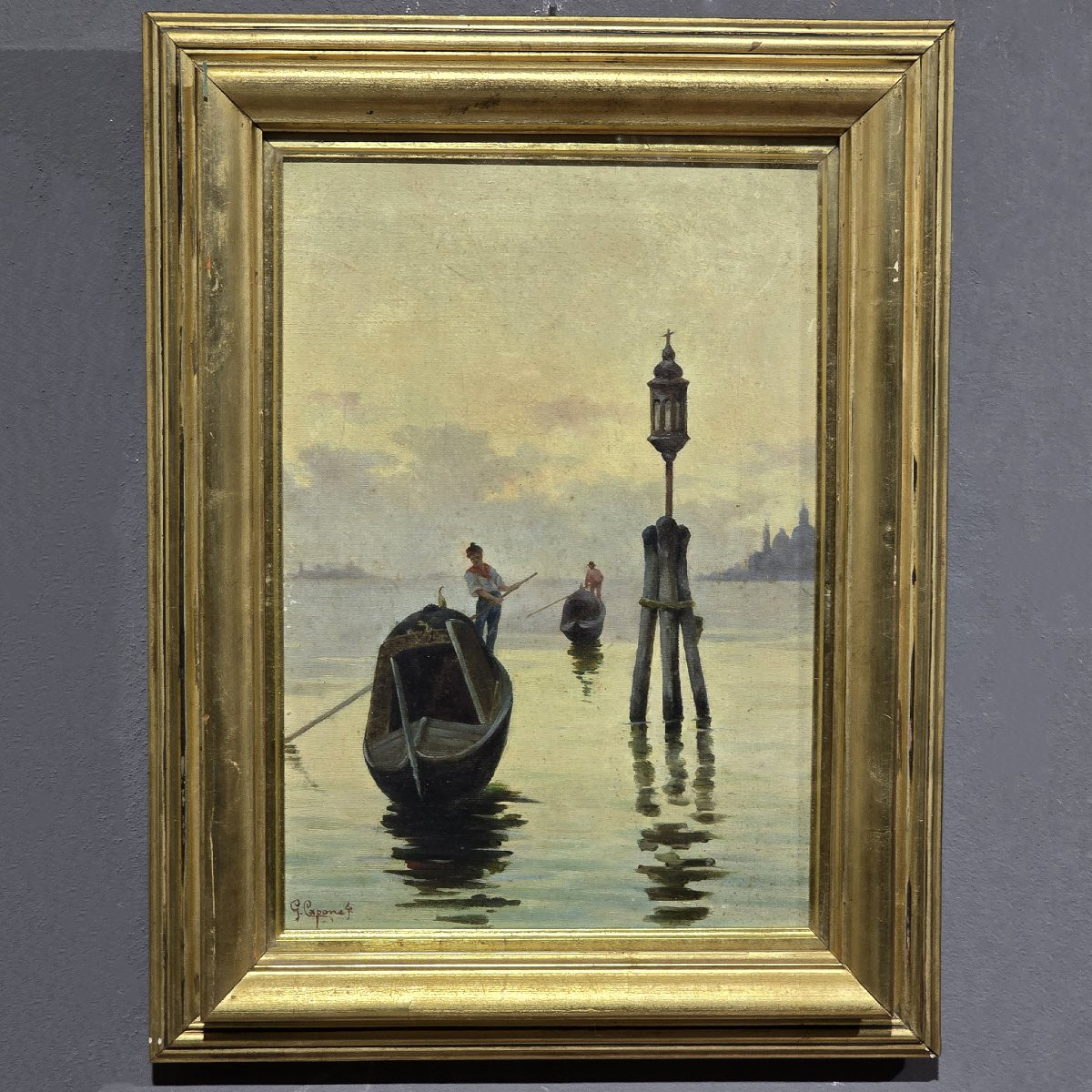 Gaetano Capone  Vue de Venise avec gondoles  Huile sur toile XIXe siècle-photo-2