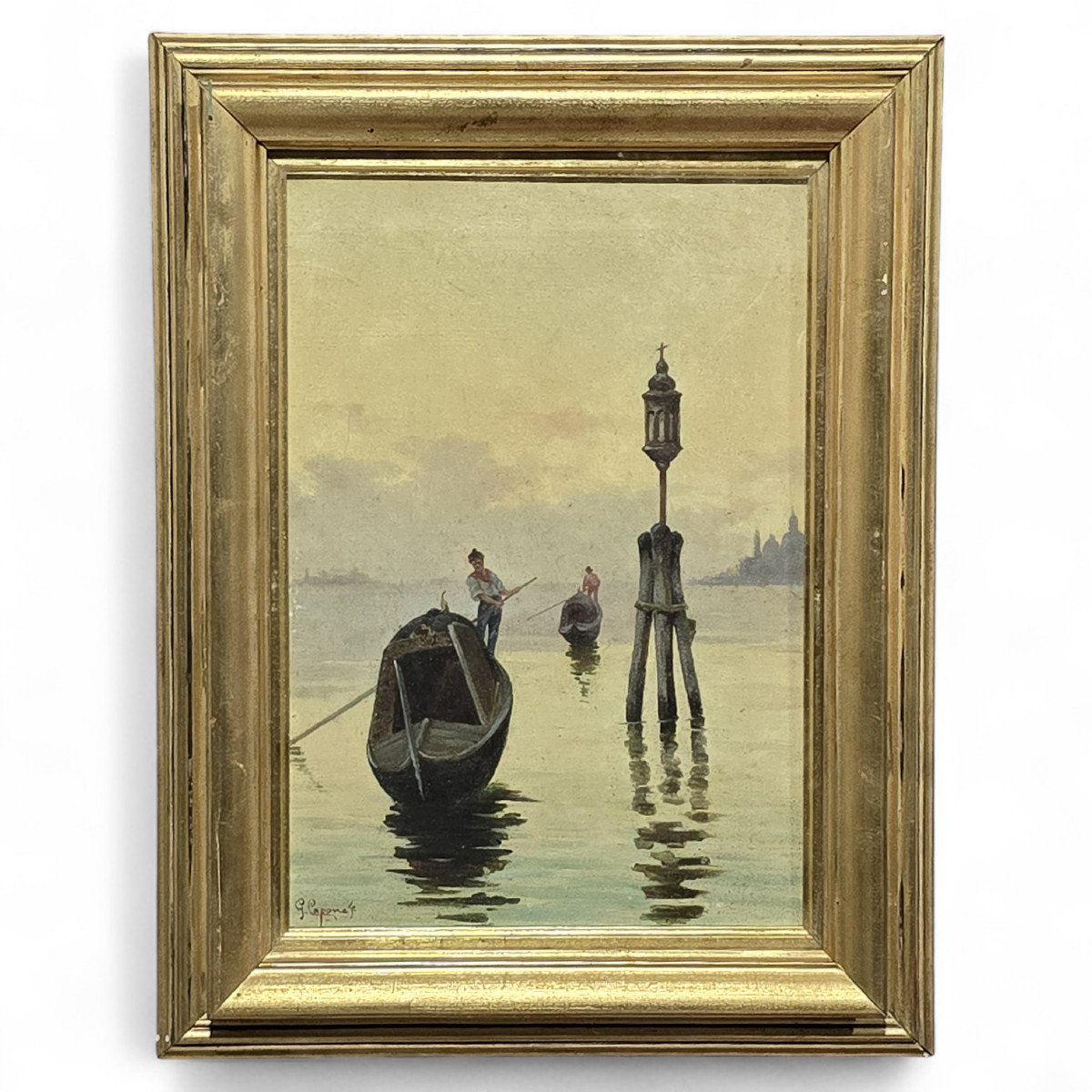 Gaetano Capone  Vue de Venise avec gondoles  Huile sur toile XIXe siècle