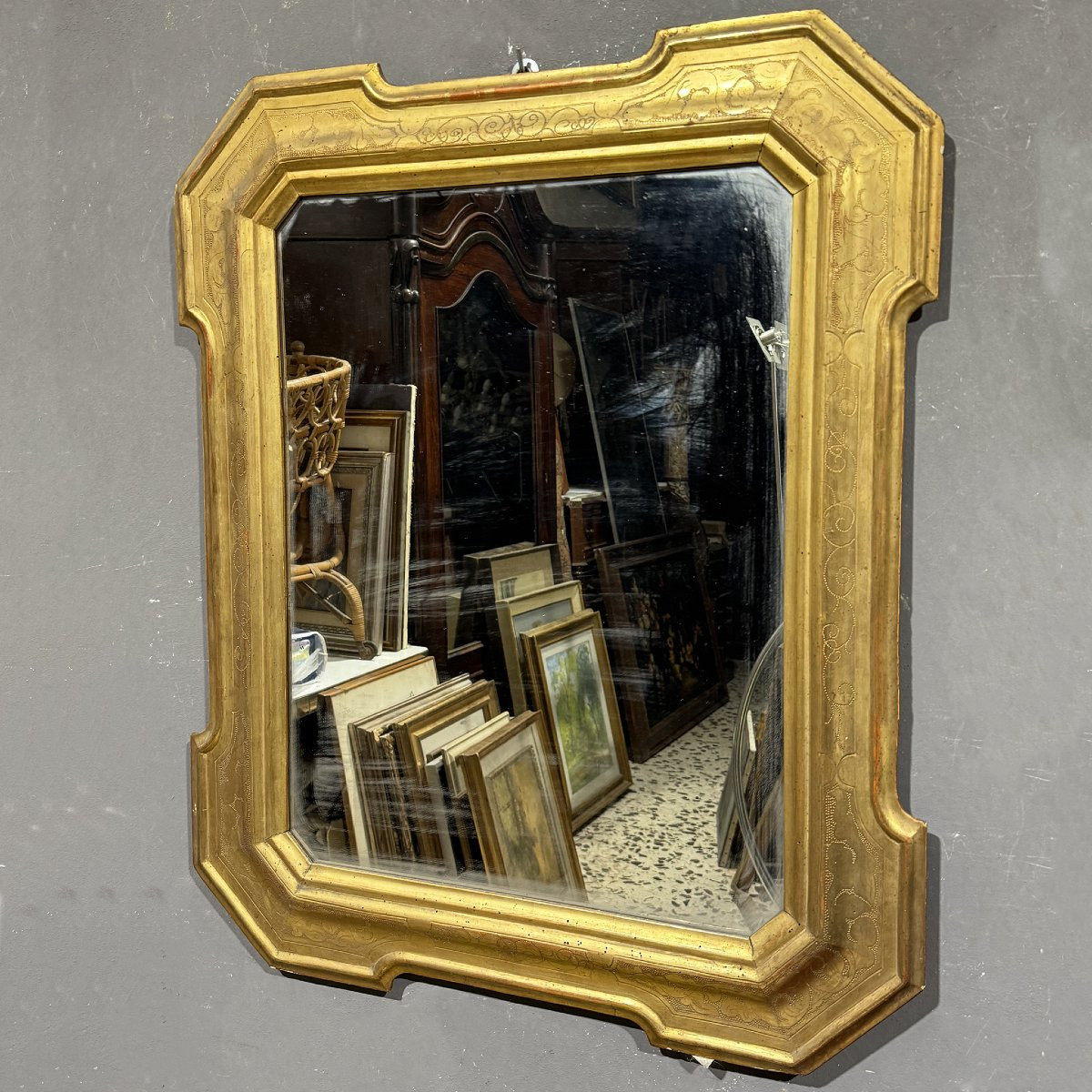 Miroir à feuilles d'or de style Carlo X-photo-6
