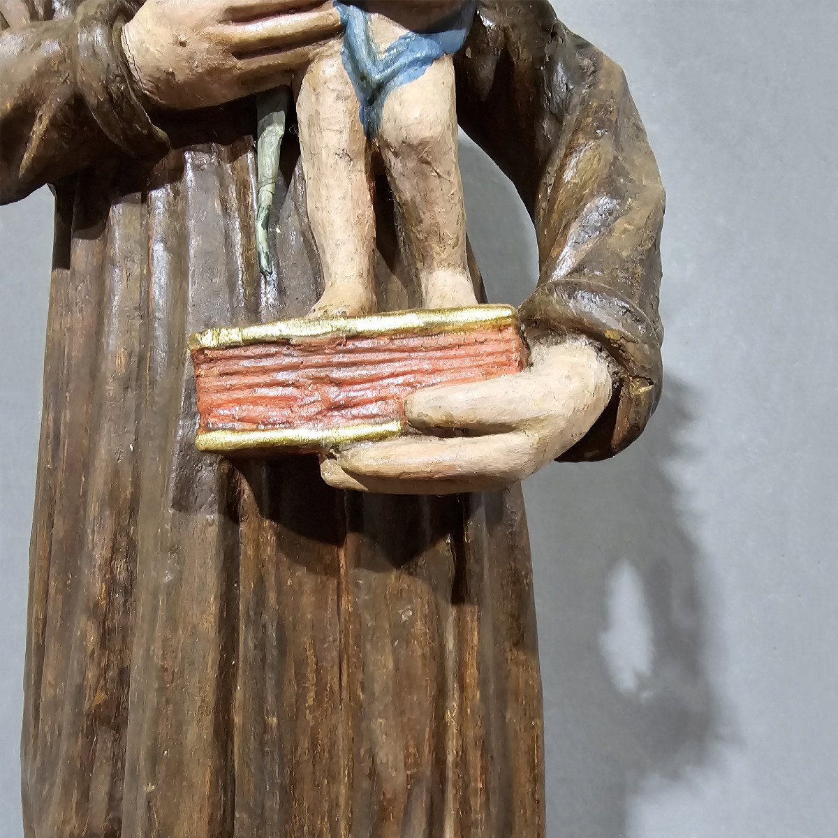 Sculpture Ancienne En Bois Polychrome De Saint Antoine-photo-1