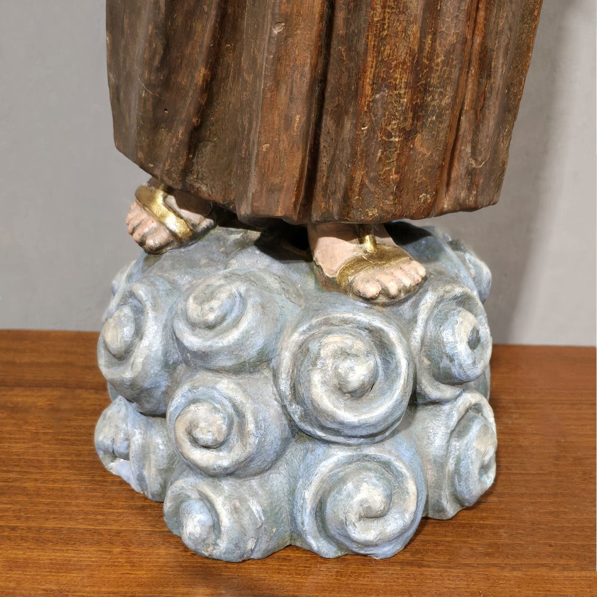 Sculpture Ancienne En Bois Polychrome De Saint Antoine-photo-3